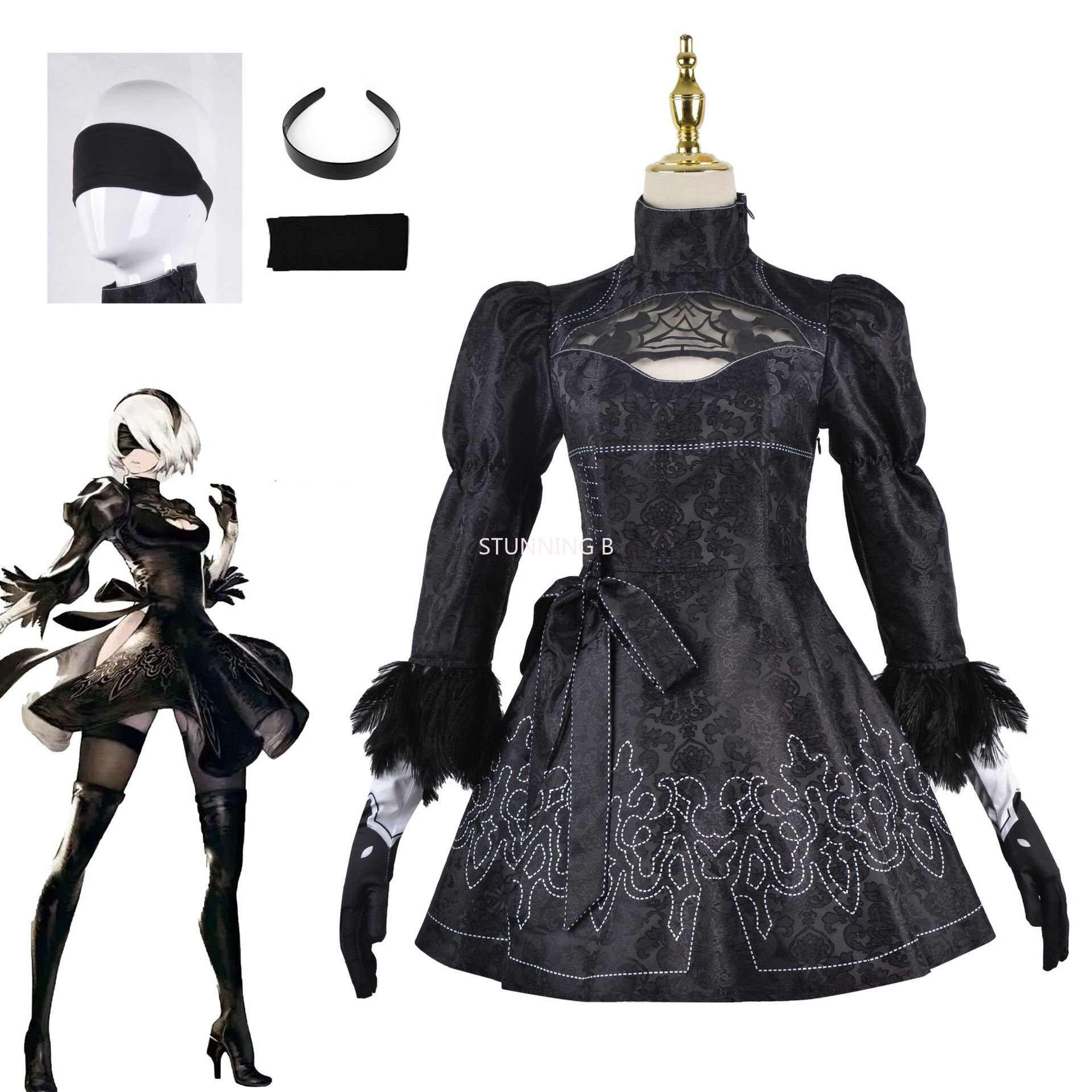 Nier-丶Ÿ 丣 2B ڽ ǻ,   ִϸ̼ ǱԾ ҷ ǻ,  巹, Vestido   Ƿ 